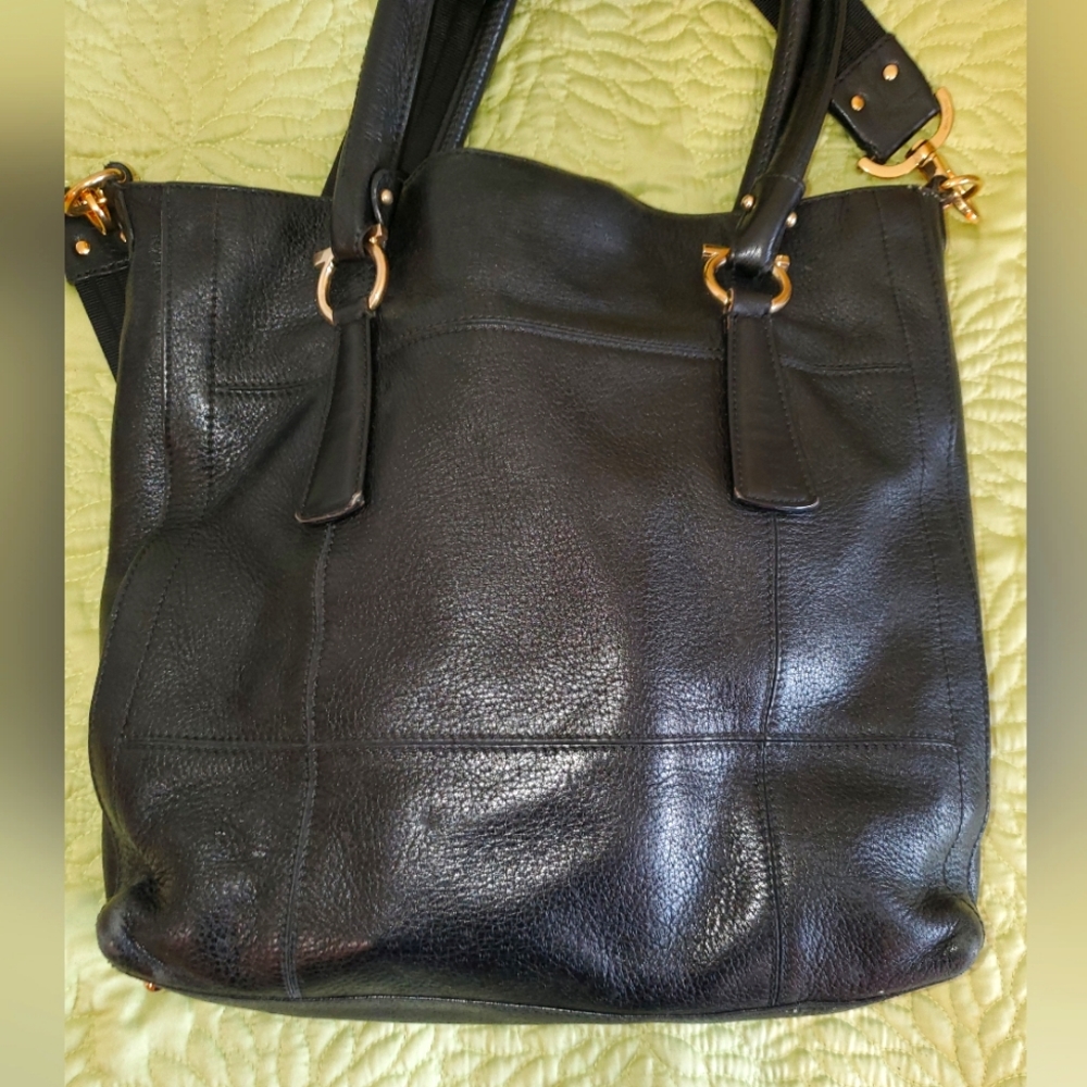 Authentic Salvatore Ferragamo Large Leather Black Tote Shoulder Crossbody bag